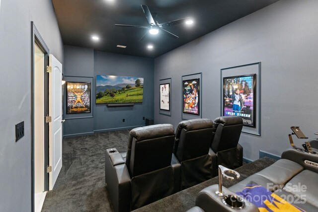 9433 Wallace Pond Dr, Huntersville, NC 28078 - home theater room featuring carpet flooring, ceiling fan, and baseboards