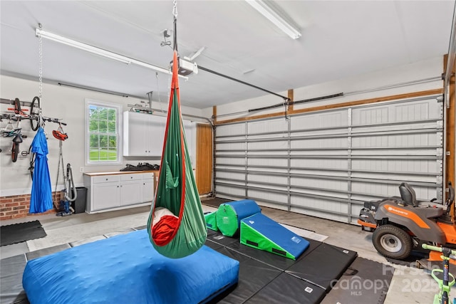 garage with a garage door opener