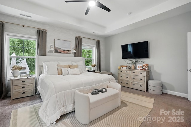 4842 Durneigh Dr, Kannapolis, NC 28081 - bedroom with carpet floors, baseboards, a ceiling fan, and a tray ceiling