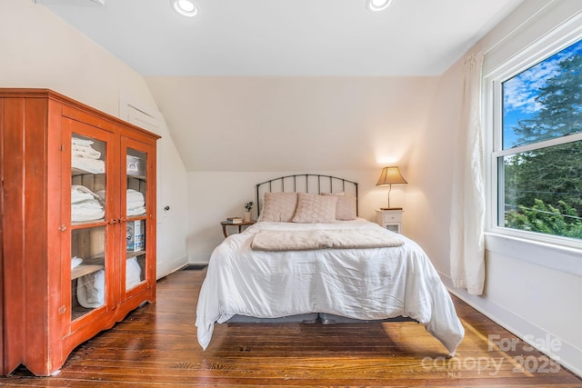 6 Craggy Cir, Asheville, NC 28803 - bedroom featuring vaulted ceiling, hardwood / wood-style floors, and recessed lighting