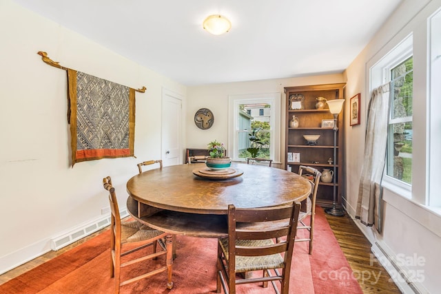 6 Craggy Cir, Asheville, NC 28803 - dining area featuring wood finished floors and a baseboard radiator