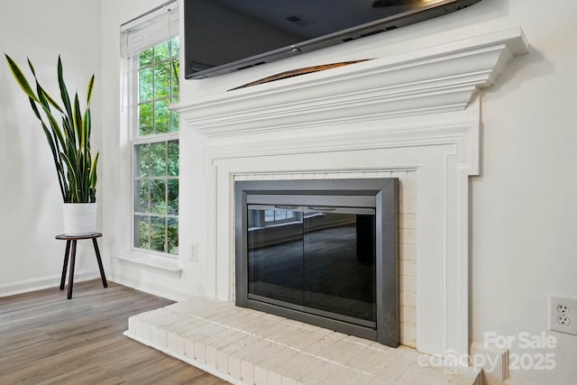 8744 Barrister Way, Charlotte, NC 28216 - detailed view of a brick fireplace, wood finished floors, and baseboards