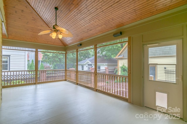 416 E Park Ave, Charlotte, NC 28203 - unfurnished sunroom with ceiling fan, vaulted ceiling, and plenty of natural light