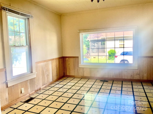 447 17th St, Cramerton, NC 28032 - unfurnished room featuring a wainscoted wall, wood walls, crown molding, and baseboards