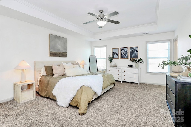 8916 Inverness Bay Rd, Charlotte, NC 28278 - bedroom with a tray ceiling, ornamental molding, carpet floors, baseboards, and ceiling fan