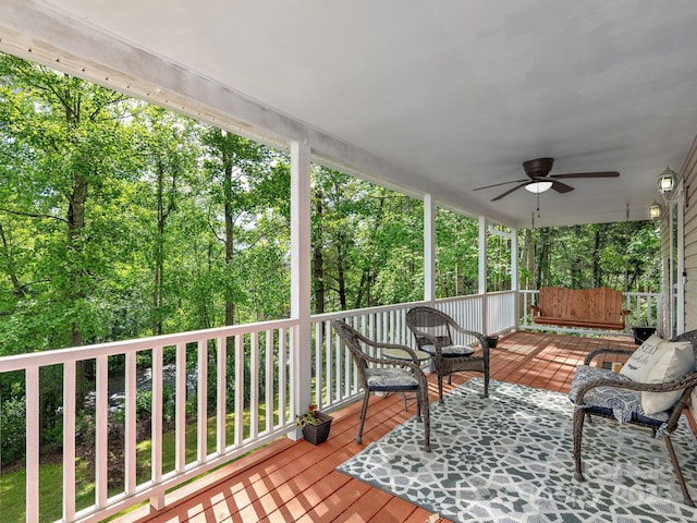 26 Morrow Dr, Fairview, NC 28730 - wooden terrace with ceiling fan