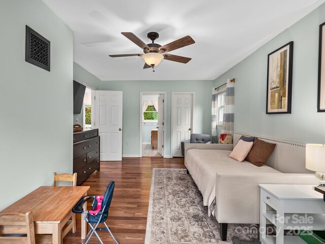 26 Morrow Dr, Fairview, NC 28730 - living area with dark wood finished floors and a ceiling fan