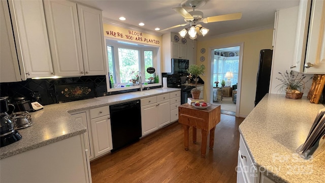 700 Valleyview Dr Unit 1, Albemarle, NC 28001 - kitchen featuring black appliances, crown molding, white cabinetry, decorative backsplash, and recessed lighting