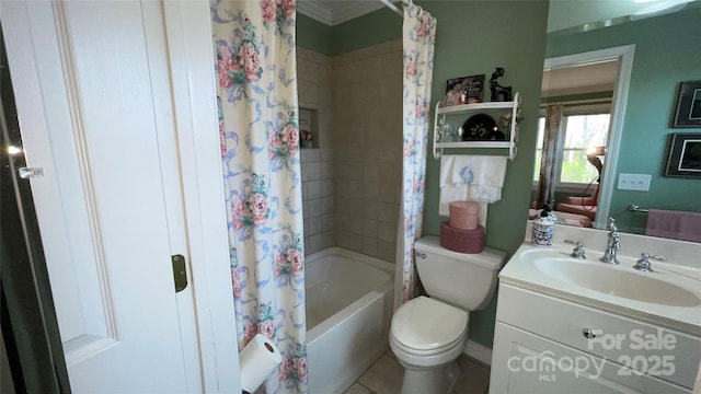 700 Valleyview Dr Unit 1, Albemarle, NC 28001 - full bathroom featuring vanity, shower / tub combo with curtain, toilet, and tile patterned floors