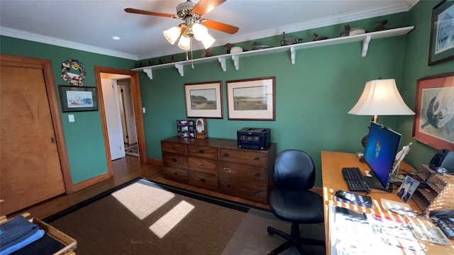 700 Valleyview Dr Unit 1, Albemarle, NC 28001 - office area featuring ornamental molding, ceiling fan, and baseboards