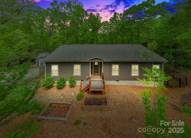 281 Crooked Creek Est, Old Fort, NC 28762 - ranch-style house with a garden, crawl space, and roof with shingles