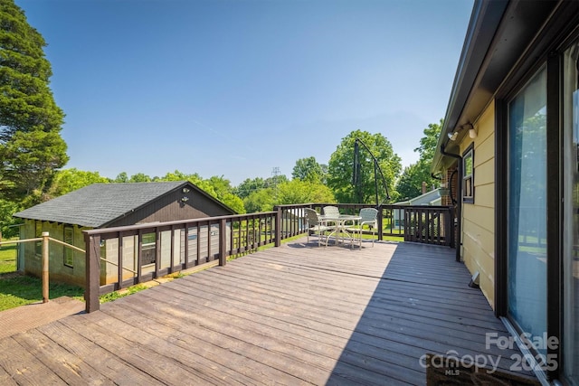 3803 Cook Rd, Valdese, NC 28690 - wooden deck featuring view of wooded area