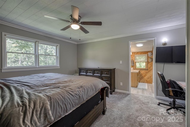 3803 Cook Rd, Valdese, NC 28690 - bedroom featuring ornamental molding, carpet, ensuite bath, and a ceiling fan