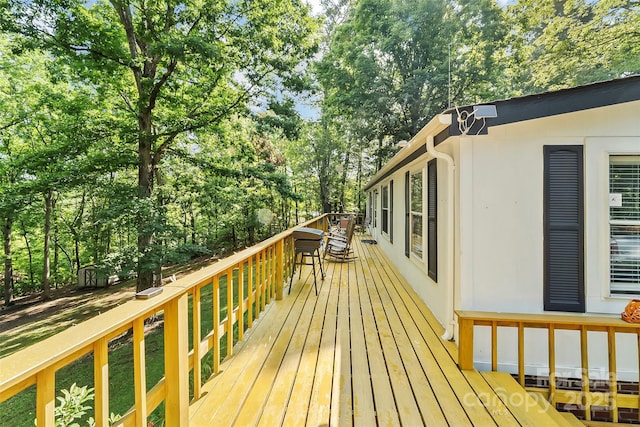 2496 Messer St, Valdese, NC 28690 - wooden deck with view of wooded area