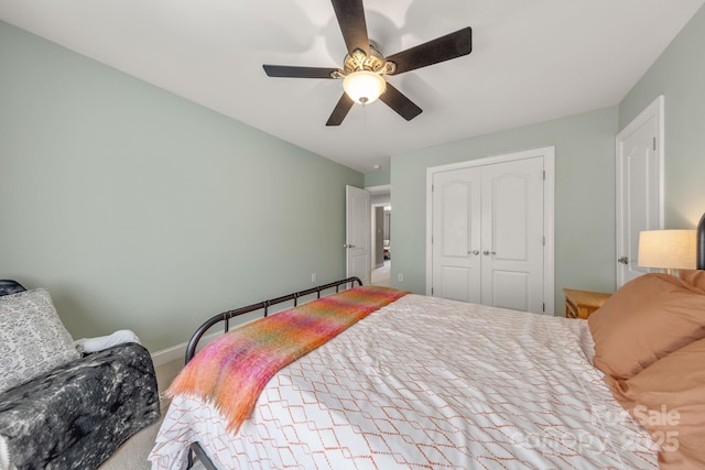 516 King St, Waxhaw, NC 28173 - bedroom featuring carpet, a closet, baseboards, and a ceiling fan