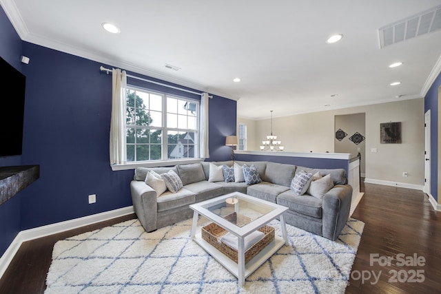 11216 Preservation Ln, Charlotte, NC 28278 - living area featuring a chandelier, crown molding, wood finished floors, and recessed lighting