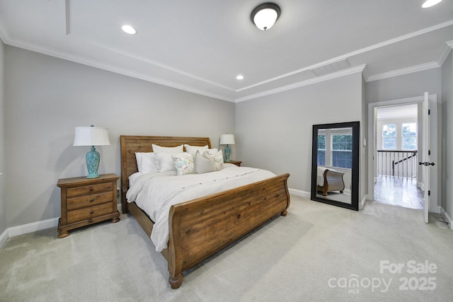 11216 Preservation Ln, Charlotte, NC 28278 - bedroom featuring light colored carpet, ornamental molding, and recessed lighting