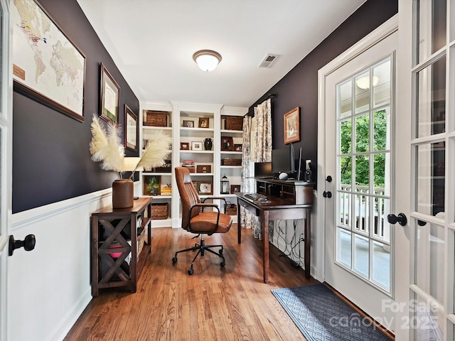 18419 Dembridge Dr, Davidson, NC 28036 - home office featuring wood finished floors, wainscoting, and built in features