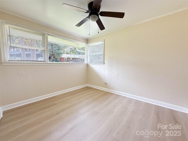 2469 Elkwood Cir, Charlotte, NC 28205 - unfurnished room featuring baseboards, light wood-style flooring, plenty of natural light, and ceiling fan