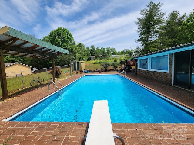 130 Susan Rd, Casar, NC 28020 - view of swimming pool with a diving board, fence, and a patio area