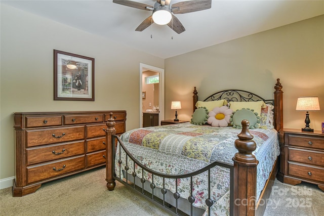 140 Atlantic Falls Trl, Black Mountain, NC 28711 - bedroom featuring light carpet, a ceiling fan, and ensuite bathroom