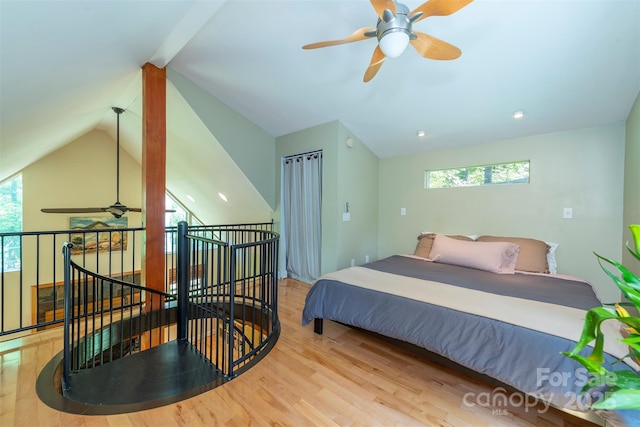 7 Western View St, Black Mountain, NC 28711 - bedroom featuring vaulted ceiling, multiple windows, wood finished floors, and recessed lighting