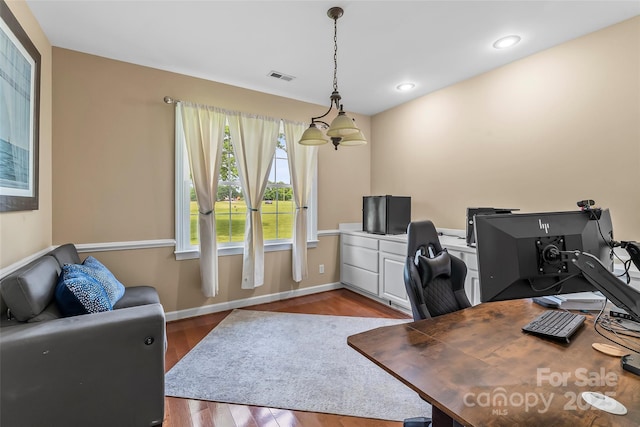 1825 Smyre Farm Rd, Newton, NC 28658 - home office featuring wood finished floors, baseboards, and recessed lighting