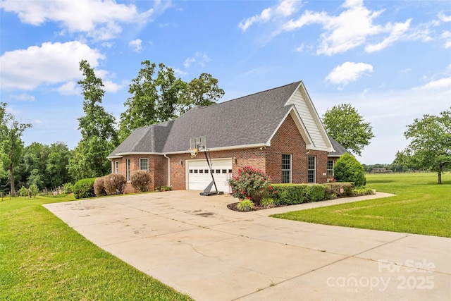 1825 Smyre Farm Rd, Newton, NC 28658 - view of property exterior with brick siding, driveway, a garage, a yard, and roof with shingles
