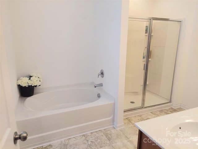 2061 Argentum Ave, Fort Mill, SC 29707 - full bathroom featuring a stall shower, vanity, and a bath