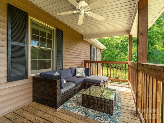 575 Upper Glady Fork Rd, Candler, NC 28715 - wooden deck with ceiling fan and an outdoor living space