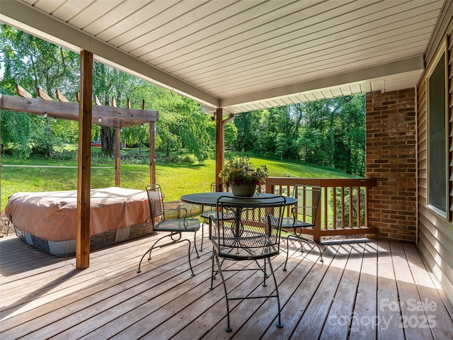 575 Upper Glady Fork Rd, Candler, NC 28715 - wooden deck with a lawn, outdoor dining area, and view of scattered trees