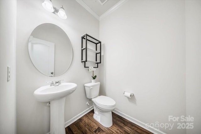 5366 Meadowcroft Way, Fort Mill, SC 29708 - half bathroom with crown molding, baseboards, toilet, and wood finished floors