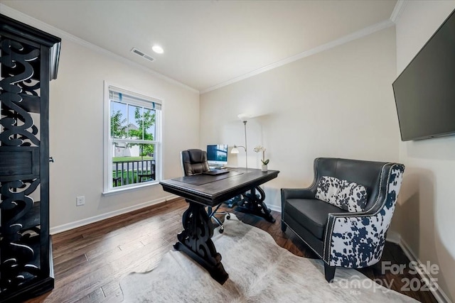 5366 Meadowcroft Way, Fort Mill, SC 29708 - home office with wood finished floors, baseboards, and crown molding