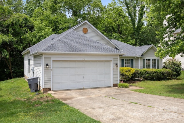 1321 Land Grant Rd, Charlotte, NC 28217 - ranch-style home with a shingled roof, driveway, an attached garage, and a front yard