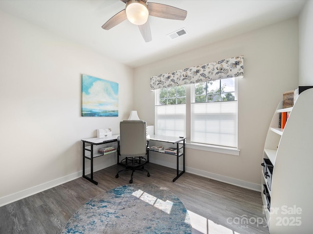 1456 Augustus Beamon Dr, Indian Trail, NC 28079 - home office featuring wood finished floors, a ceiling fan, and baseboards