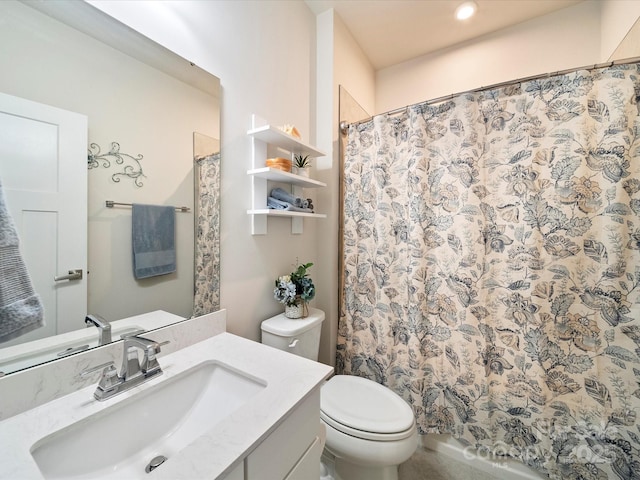 1456 Augustus Beamon Dr, Indian Trail, NC 28079 - full bath with toilet, vanity, a shower with shower curtain, and recessed lighting