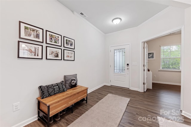 15630 Oleander Dr, Charlotte, NC 28278 - foyer with crown molding, wood finished floors, and baseboards