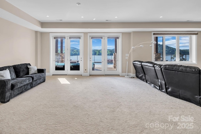 204 Ridge Dr Unit 12 12-1 12-2, Troy, NC 27371 - carpeted living area featuring recessed lighting, french doors, and baseboards
