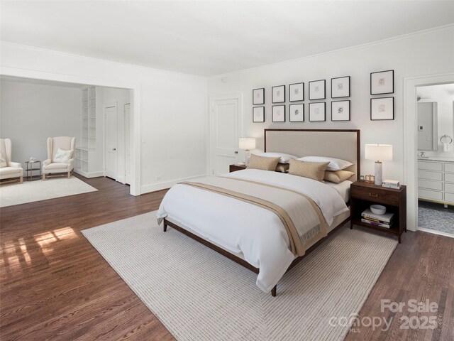 316 Vanderbilt Rd, Asheville, NC 28803 - bedroom with dark wood-style floors, ornamental molding, and baseboards