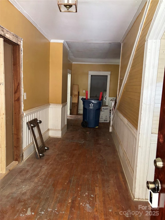273 E Main Ave, Taylorsville, NC 28681 - corridor with hardwood / wood-style floors, wainscoting, and ornamental molding