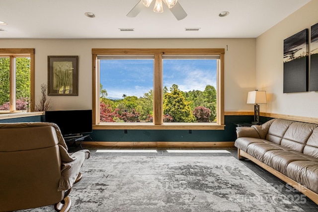 2912 Windswept Ridge Rd, Marshall, NC 28753 - living area featuring a ceiling fan, recessed lighting, and baseboards