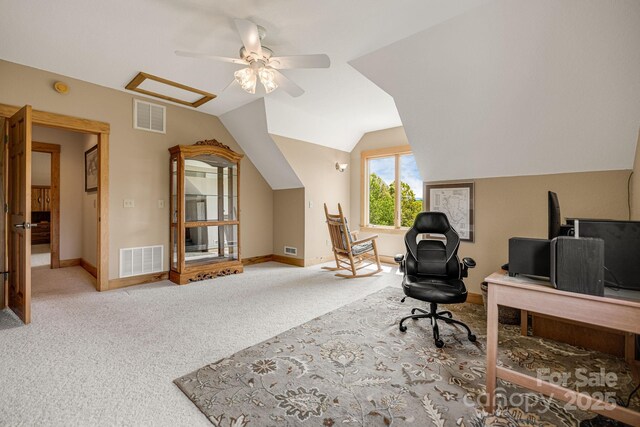 2912 Windswept Ridge Rd, Marshall, NC 28753 - carpeted office with baseboards, lofted ceiling, and a ceiling fan