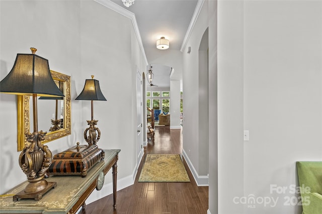 9750 Briarwick Ln, Charlotte, NC 28277 - hall with wood finished floors, arched walkways, and baseboards