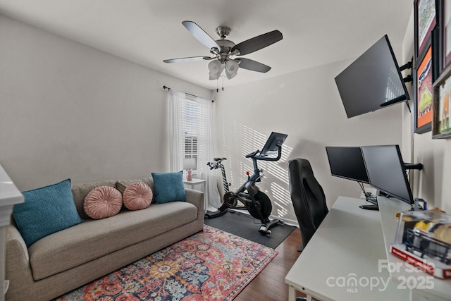 6119 Castlecove Rd, Charlotte, NC 28278 - office space with a ceiling fan and dark wood-style floors