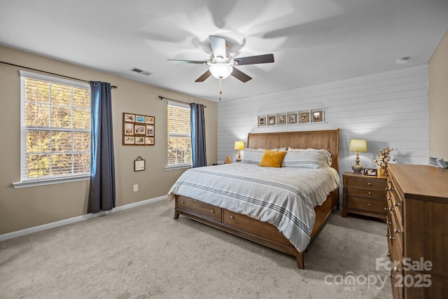 6119 Castlecove Rd, Charlotte, NC 28278 - bedroom with baseboards, light colored carpet, and ceiling fan