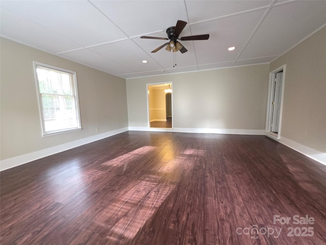 3316 Mckee Rd, Charlotte, NC 28270 - spare room with ceiling fan, dark wood-style flooring, baseboards, and recessed lighting