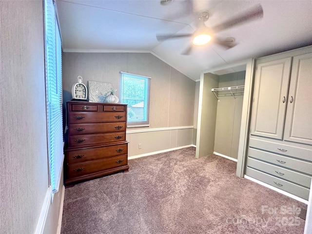 108 Sailors Ct Unit 108B, Mount Gilead, NC 27306 - carpeted bedroom with vaulted ceiling, a closet, and a ceiling fan