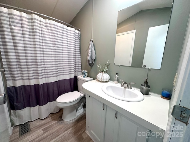 108 Sailors Ct Unit 108B, Mount Gilead, NC 27306 - full bath featuring wood finished floors, toilet, vanity, and a shower with curtain