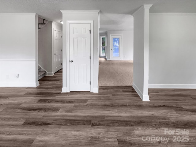 2532 Steeplechase Rd, Gastonia, NC 28056 - unfurnished room with baseboards, ornamental molding, wood finished floors, and stairs