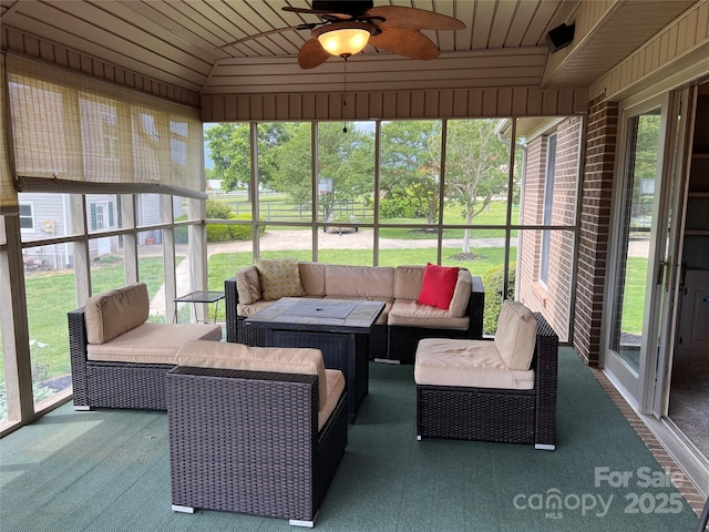 1351 Hardin Rd, Dallas, NC 28034 - sunroom featuring a ceiling fan and an outdoor living space